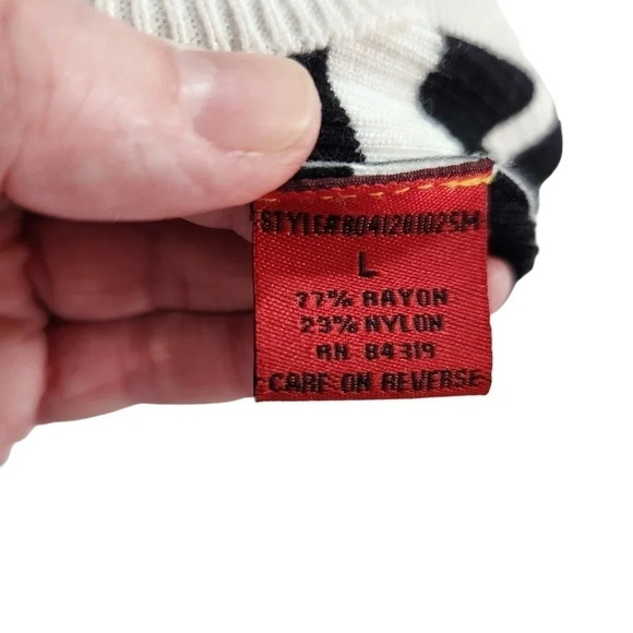 Red Button Cardigan Size L Yellow Block Black White Striped Long Sleeve *READ* - Picture 4 of 16